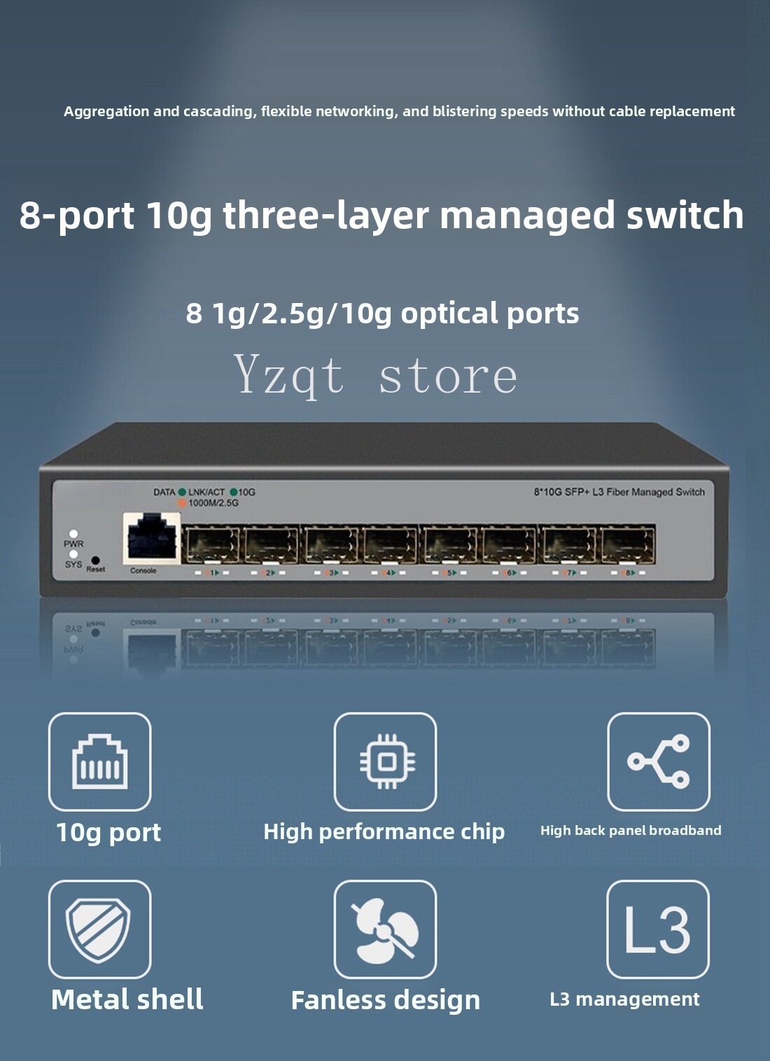 Sfp+ 10G Managed Switch 8 Port - 8-poorts 10 Gigabit Ethernet-switch, server, NAS,